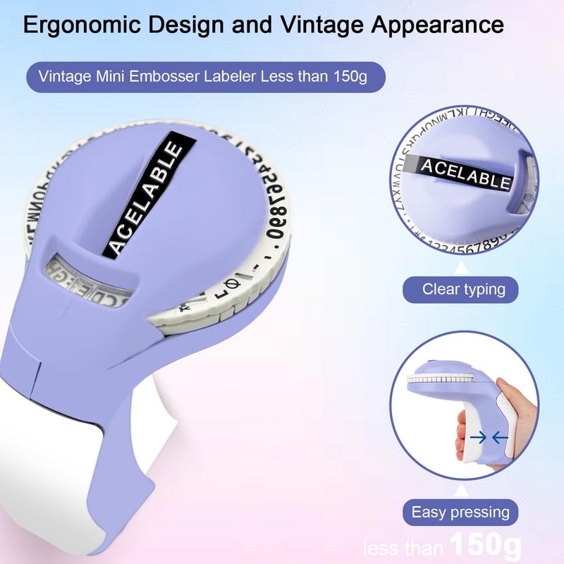 ACETONER Protable Embossing Label Maker, Embossing Label Maker with 6 Label Tapes, 3D Old School Label Makers, Handheld Manual Label Maker Machine Printer, for Ofiice School Home DIY Crafting - (PURPLE) - Image 4
